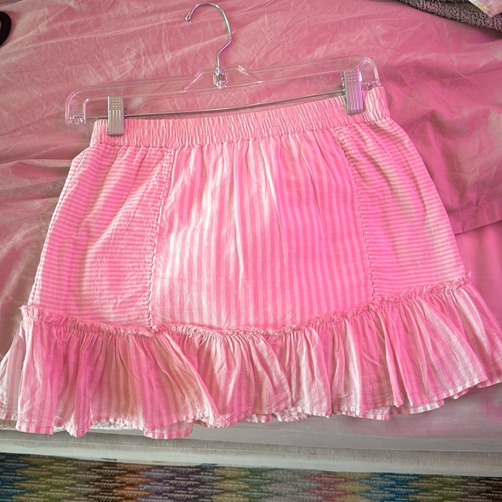 Pink striped loveshack fancy mini skirt.